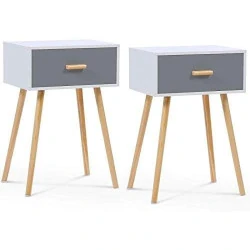 Tables de Chevet EIYA Scandinaves Bois Blanc, Gris