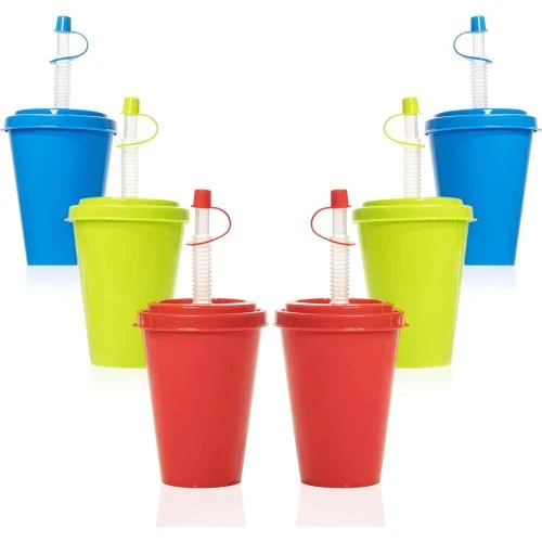 Zoom sur Gobelet plastique réutilisable, paille, couvercle, enfants, adultes
