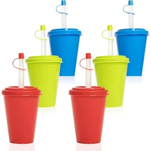 Gobelet plastique réutilisable, paille, couvercle, enfants, adultes - Vue principale