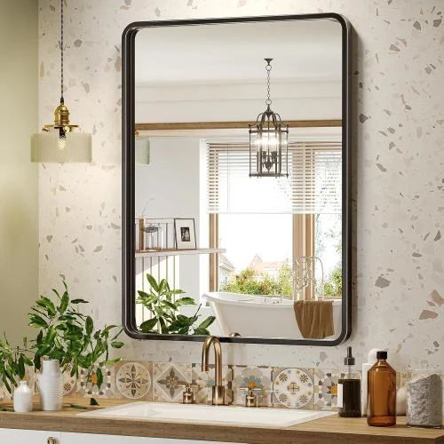 Miroir mural rectangulaire moderne, cadre métal noir - Vue principale