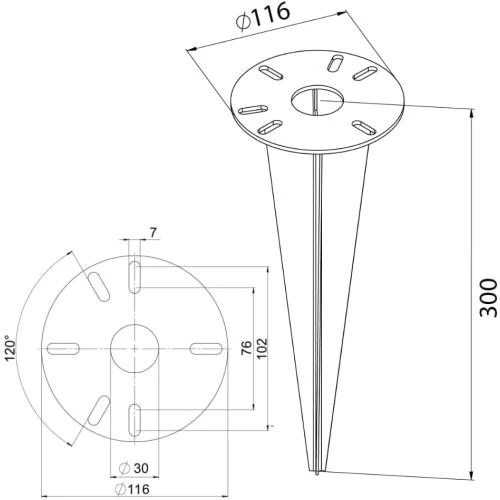 Zoom sur Piquet enfoncer TRIBECCO, acier galvanisé, lampe jardin