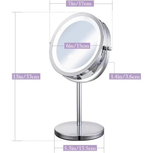 Zoom sur Miroir Grossissant Lumineux Meowoo, Rotation 360°, Double Face