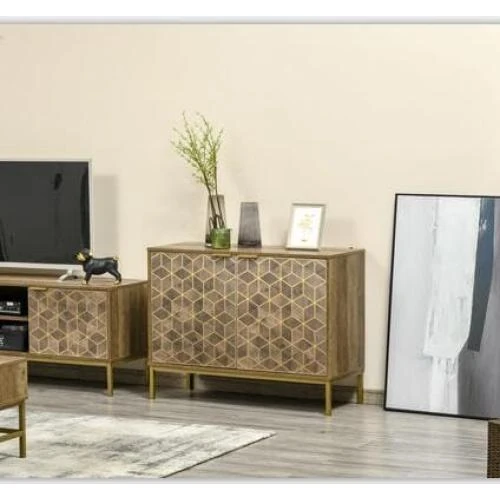 HOMCOM Buffet moderne bois, 2 portes, décorations dorées - Vue principale
