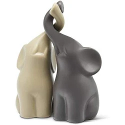 Sculpture Moderne de Couple d’Éléphants en Céramique pour Déco