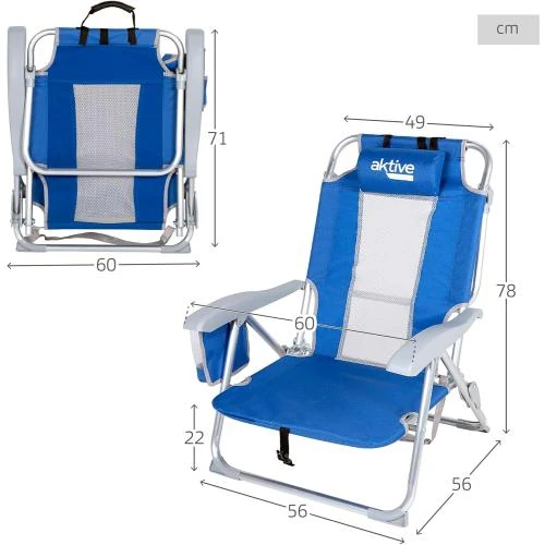 Zoom sur Chaise de Plage Pliable AKTIVE Aluminium Textilène Bleu Ciel