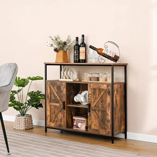 Détail de WEENFON Armoire rangement, buffet étagère réglable marron, noir