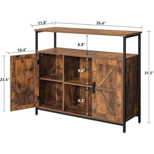 Zoom sur WEENFON Armoire rangement, buffet étagère réglable marron, noir