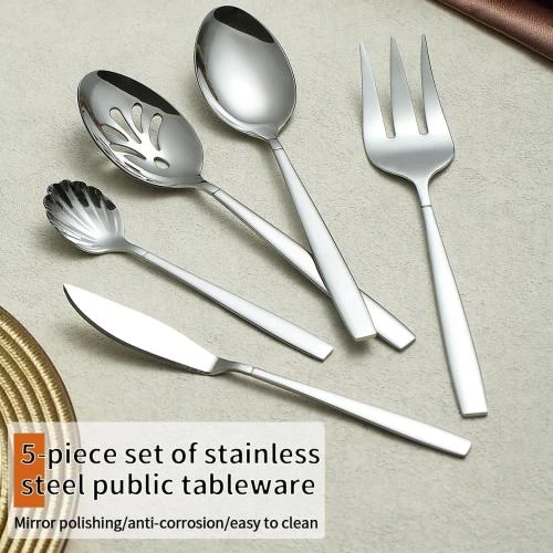 Zoom sur Ensemble 5 pièces couverts inox, service cuillères, fourchette