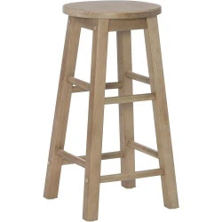Tabouret comptoir Linon, siège rond gris délavé