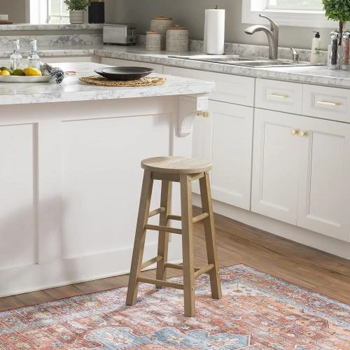 Zoom sur Tabouret comptoir Linon, siège rond gris délavé