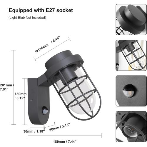 Présentation de Applique Murale Capteur Mouvement IP44 Extérieur, Gris Foncé en situation