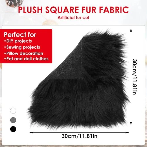 Détail de Tapis carré fausse fourrure poils longs noir