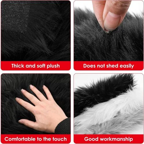 Zoom sur Tapis carré fausse fourrure poils longs noir
