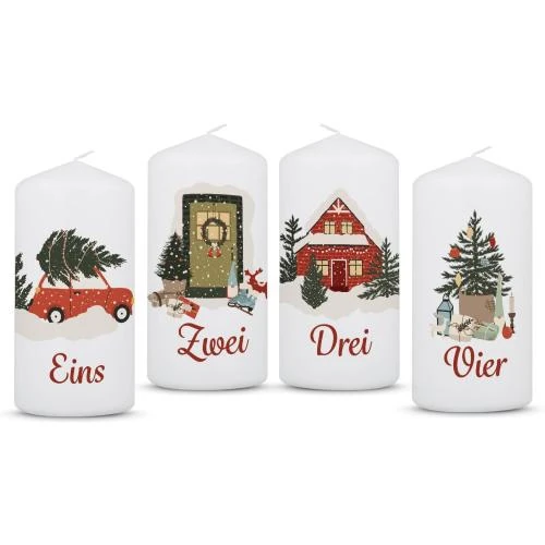 Bougies de Noël imprimées GRAVURZEILE, lot de 4, décoratives - Vue principale