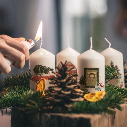 Zoom sur Bougies de Noël imprimées GRAVURZEILE, lot de 4, décoratives