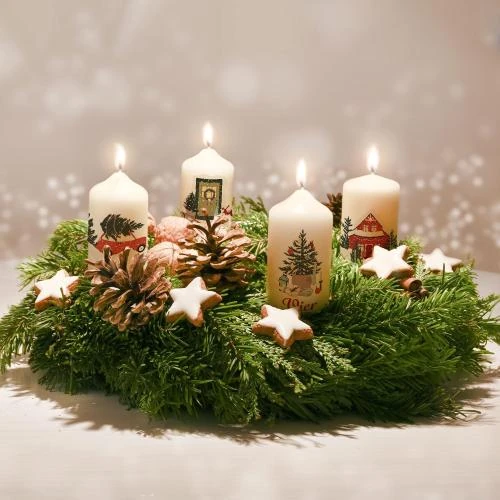 Détail de Bougies de Noël imprimées GRAVURZEILE, lot de 4, décoratives