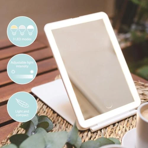 Détail de Flamingueo Miroir Coiffeuse LED 3 Modes Rechargeable