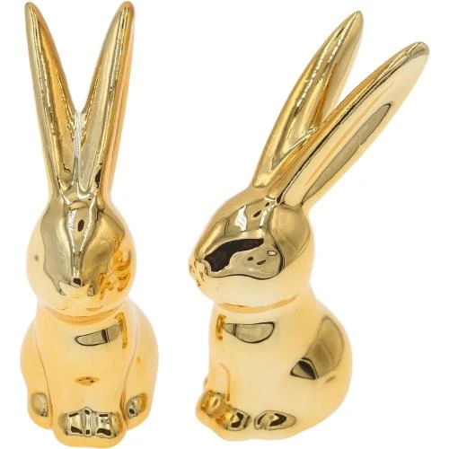 Figurines en céramique lapin doré, décoration intérieure artisanale - Vue principale