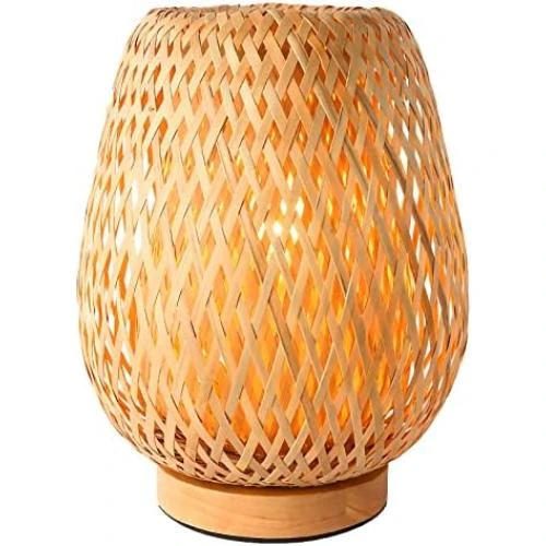 Petite Lampe de Table en Bambou Boho - Éclairage de Chevet Tissé - Vue principale