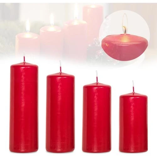 Bougies piliers Bordeaux, lot de 4, décoration Noël - Vue principale