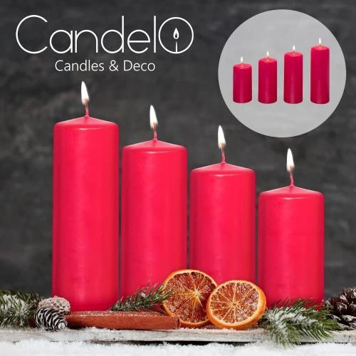 Zoom sur Bougies piliers Bordeaux, lot de 4, décoration Noël