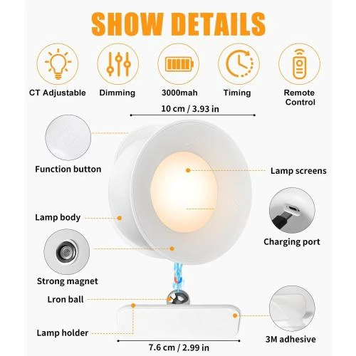 Détail de Lumières LED Intérieur, 2 Pièces, Télécommande, Blanc