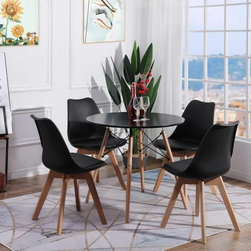 Zoom sur Chaises de Cuisine Dorafair, Bois, Rembourrées, Noires