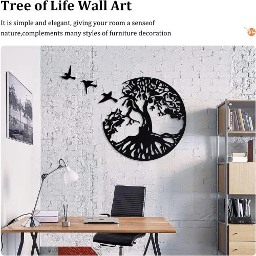 Détail de Tamer Of The Soul Ltd, Arbre de vie métal noir, 3 oiseaux