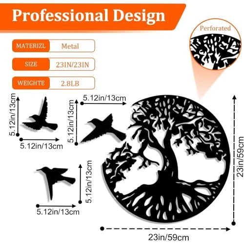 Zoom sur Tamer Of The Soul Ltd, Arbre de vie métal noir, 3 oiseaux