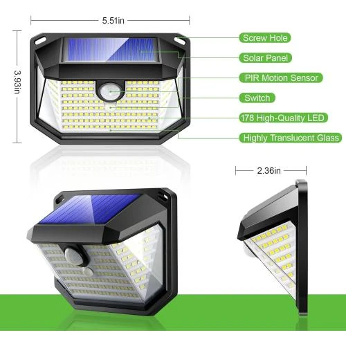 Détail de CYYSHR Lampe Solaire Extérieur 178 LED, Détecteur Mouvement