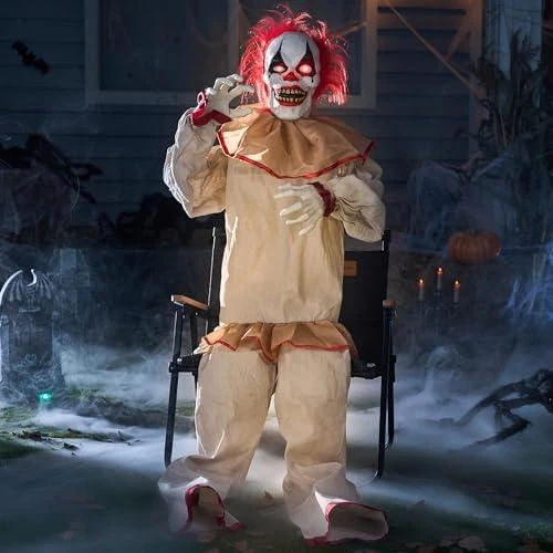 Décoration Clown Animatronique Halloween, Yeux Lumineux, Son Effrayant - Vue principale