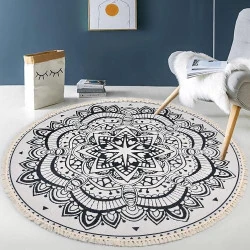 BULANGDE Tapis Rond Coton Antidérapant Lavable Pampilles
