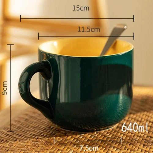 Zoom sur Tasse en céramique humoristique, soucoupe, cuillère, cadeau