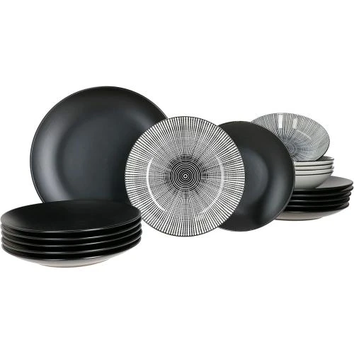 Assiettes Mambocat Nagano Noir, Motif Lignes, Lot 18 - Vue principale
