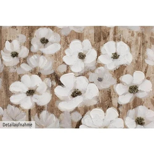 Zoom sur KunstLoft Tableau peinture moderne, fleurs beige, déco murale