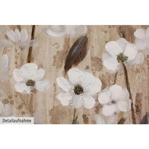 Détail de KunstLoft Tableau peinture moderne, fleurs beige, déco murale