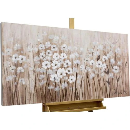 KunstLoft Tableau peinture moderne, fleurs beige, déco murale - Vue principale