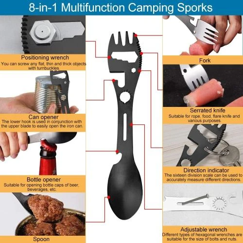 Zoom sur SNAGAROG Cuillère Fourchette Multifonction Acier Inox Camping