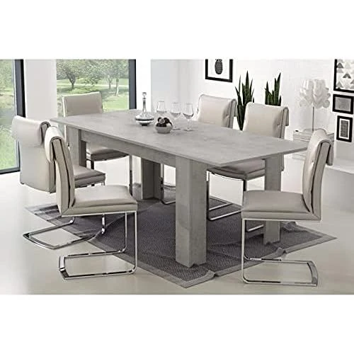 Détail de Table salle à manger extensible Dmora, moderne, couleur ciment