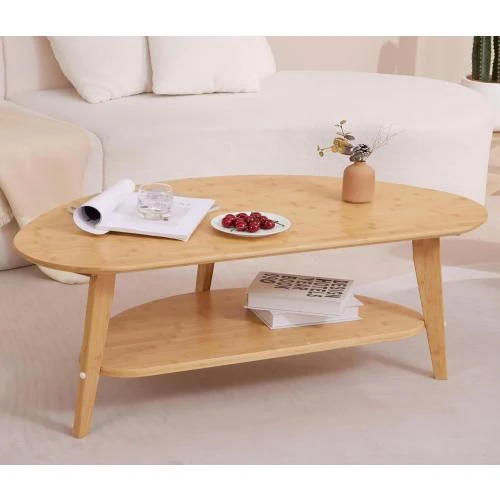 Table basse ovale moderne NAVREX, double couche, rangement - Vue principale