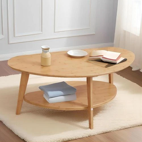 Zoom sur Table basse ovale moderne NAVREX, double couche, rangement