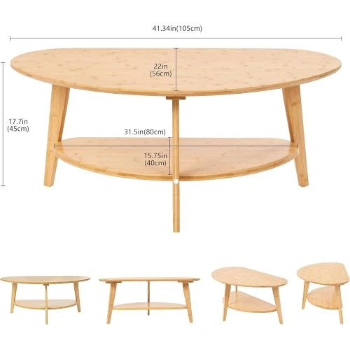Détail de Table basse ovale moderne NAVREX, double couche, rangement