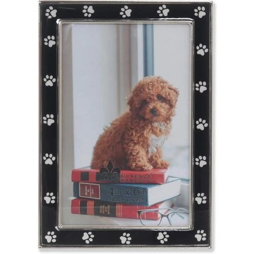 Cadre photo métal argenté, émail noir, motif pattes - Vue principale
