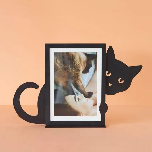 Zoom sur Cadre Hidden Cat Noir, Décoration Animaux Métal