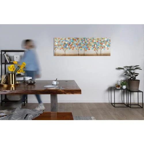 Zoom sur Kunstloft Tableau peinture moderne feuillage automne multicolore