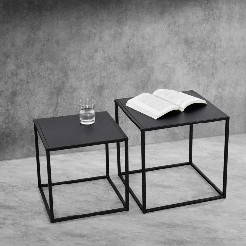 Zoom sur Tables Basses Carrées Métal Noir Mat, Anti Éraflures