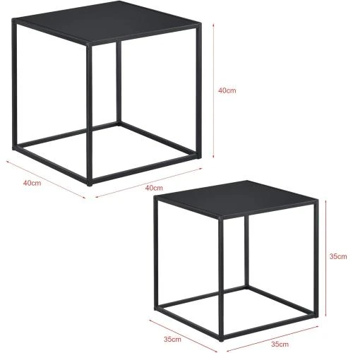 Détail de Tables Basses Carrées Métal Noir Mat, Anti Éraflures