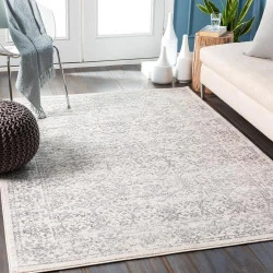 Tapis Vintage Multicolore Boho Chic, Design Oriental Ivoire, Gris