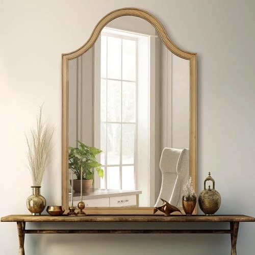 Zoom sur Miroir mural incurvé bois vintage WallBeyond, marron rustique