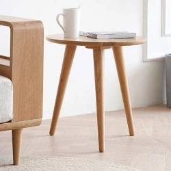 Table basse ronde chêne massif, meuble moderne, lampe chevet